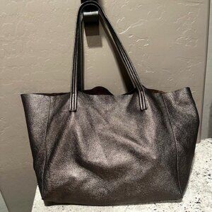 KURT GEIGER London Leather Metalic Gunmetal Shopper Tote